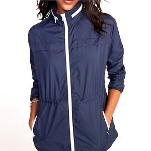OLD NAVY Lost At Sea Hooded Nautical Navy Blue White Windbreaker Rain Jacket M
